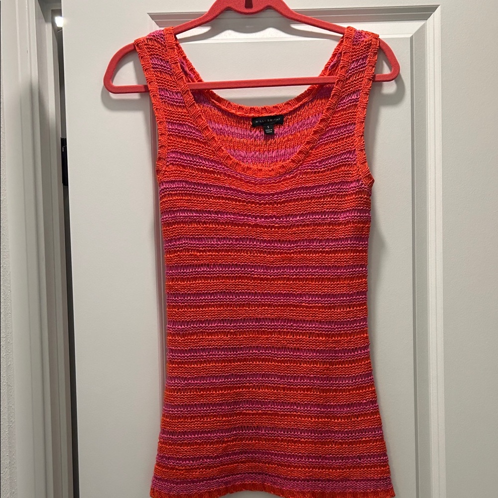 Willi Smith Vibrant Knit Tank Top in Orange and Pink